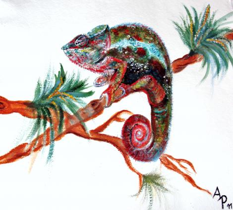 Pantherchamaeleon auf handgeschöpftem Papier 60x50cm 